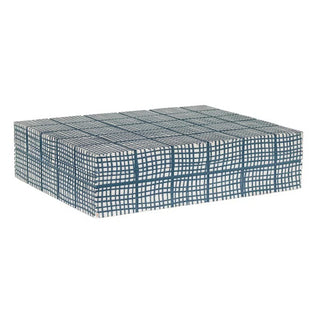 Blue and Ivory Abstract Grid Decorative Box
