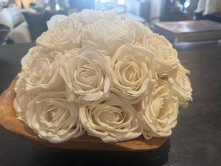 White Roses in Wood Base