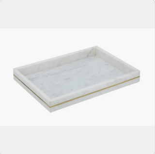 White Marble Tray with Brass Inlay