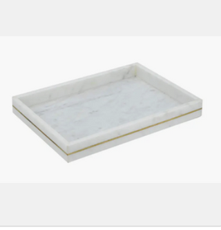 White Marble Tray with Brass Inlay
