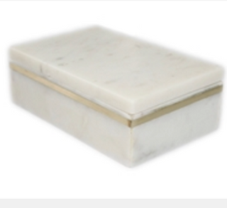 Small White Marble Box with Brass Inlay