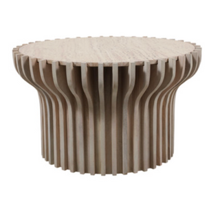 Greno Wood and Travertine Table
