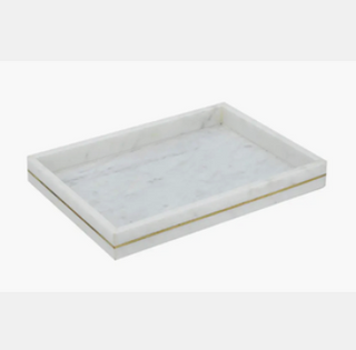 White Marble Tray with Brass Inlay